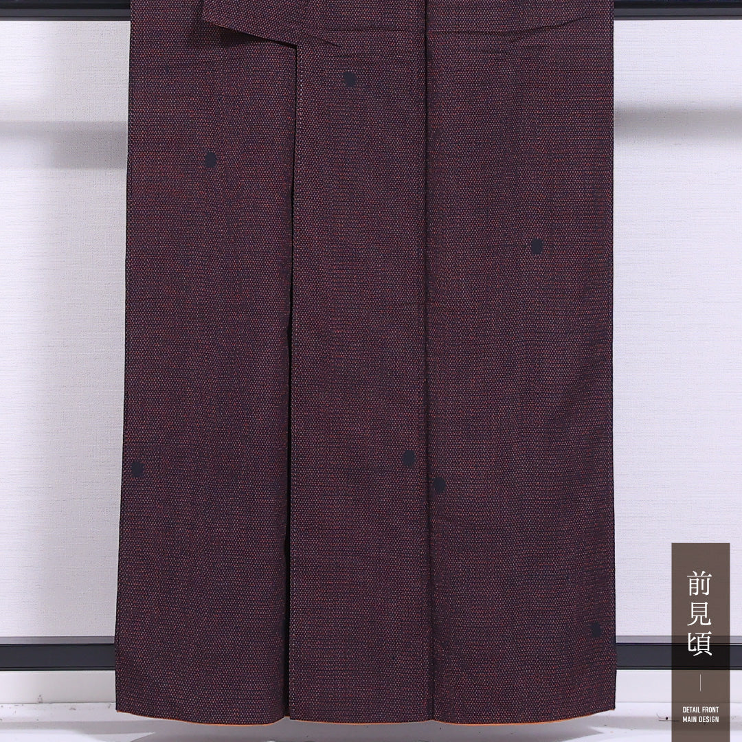 紬 袷 身丈159cm 裄丈63cm 正絹 Sランク カジュアル 広衿 Mサイズ ドット 紫系 RP 1223-11622