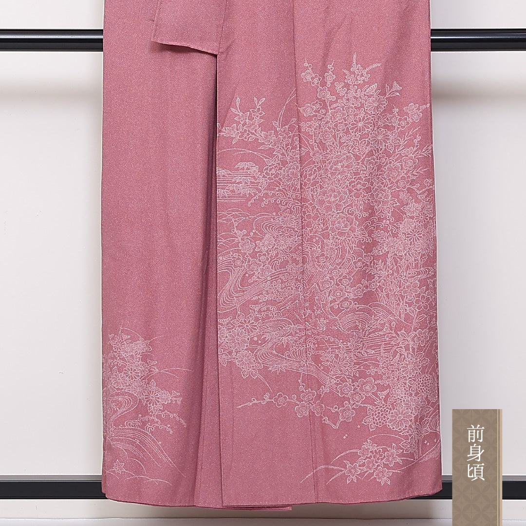 訪問着 袷 身丈152cm 裄63.5cm 正絹 鮫 流水 梅 牡丹 Aランク 1212-00719
