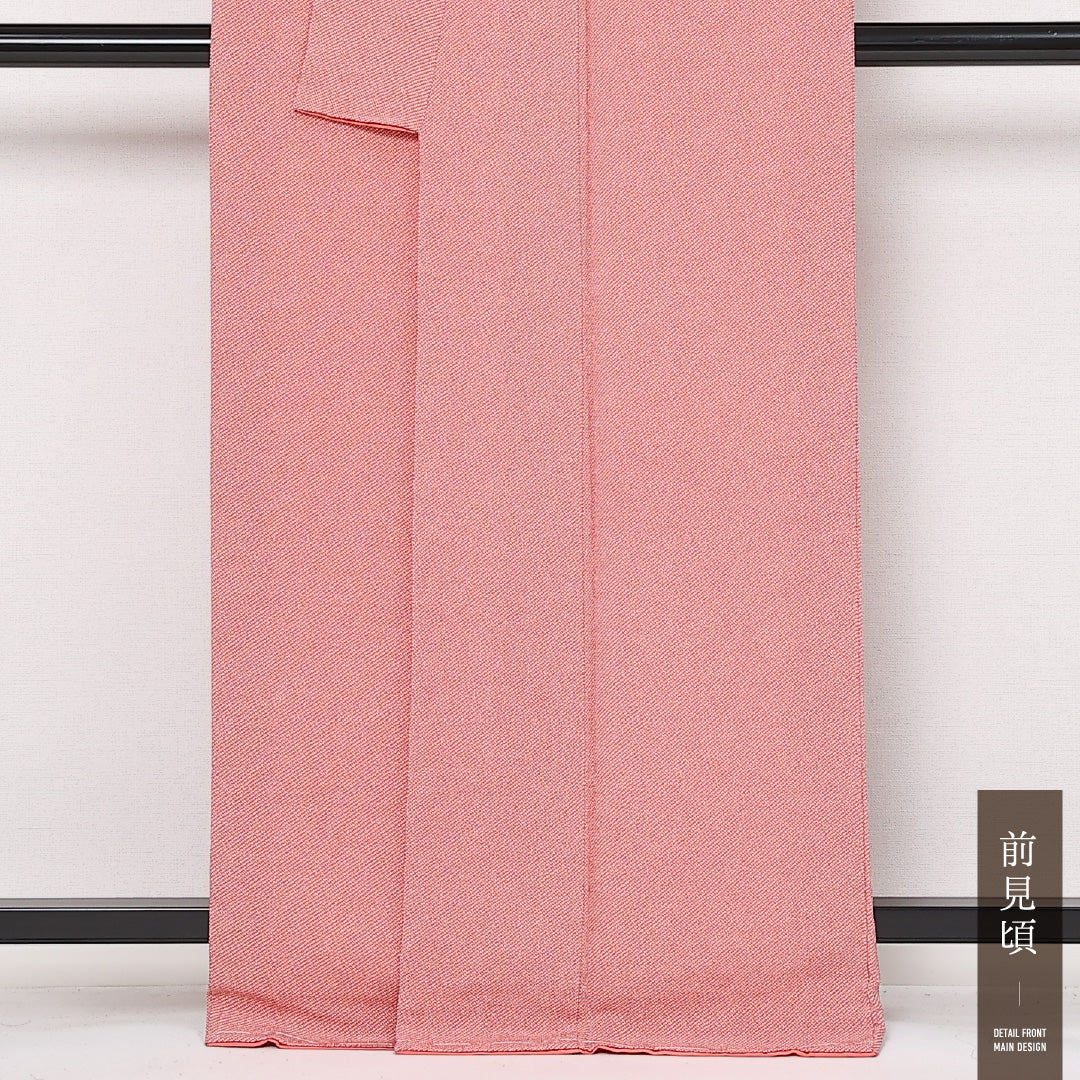 未使用品 お召 袷 身丈165cm 裄丈66cm 正絹 Sランク インフォーマル 広衿 XLサイズ しつけ糸 鹿の子柄 ピンク系 RP 1222-13542