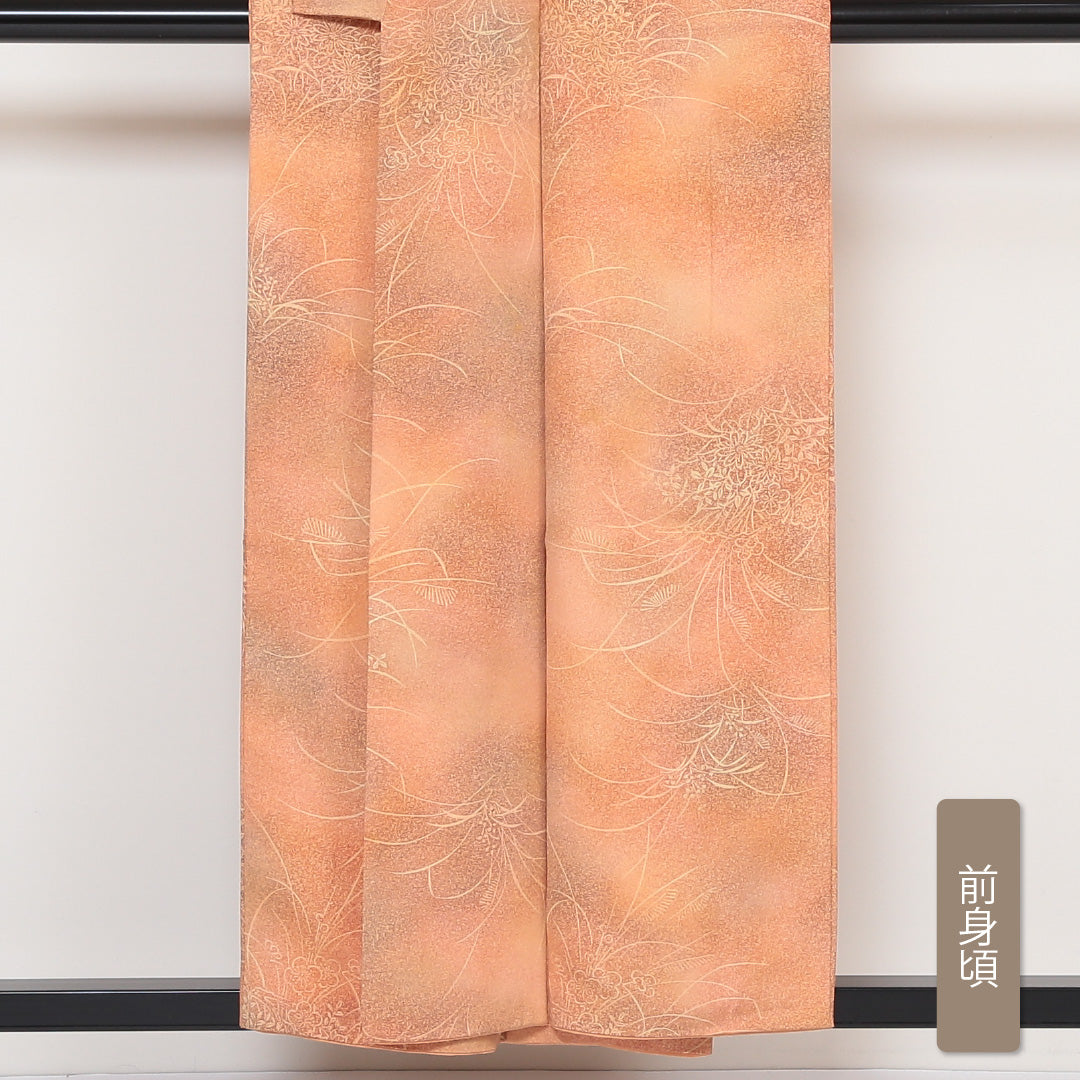 小紋 袷 身丈155cm 裄63cm 朱系 ぼかし 正絹 Aランク 1215-01632-3316