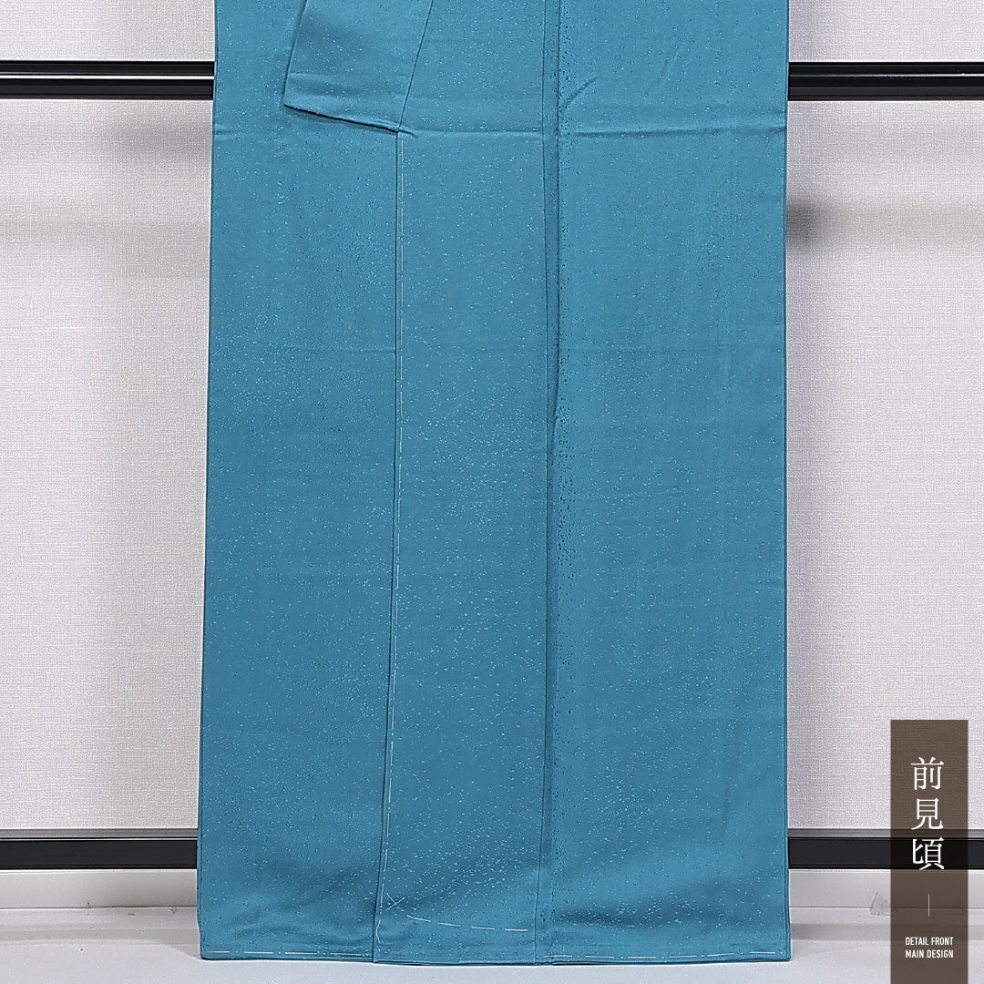色無地 袷 身丈162cm 裄丈64cm 正絹 Sランク 一つ紋(丸に違い鷹羽) セミフォーマル 広衿 Lサイズ 紋意匠 抽象柄 無地 上品 存在感 青系 RP 1219-11227