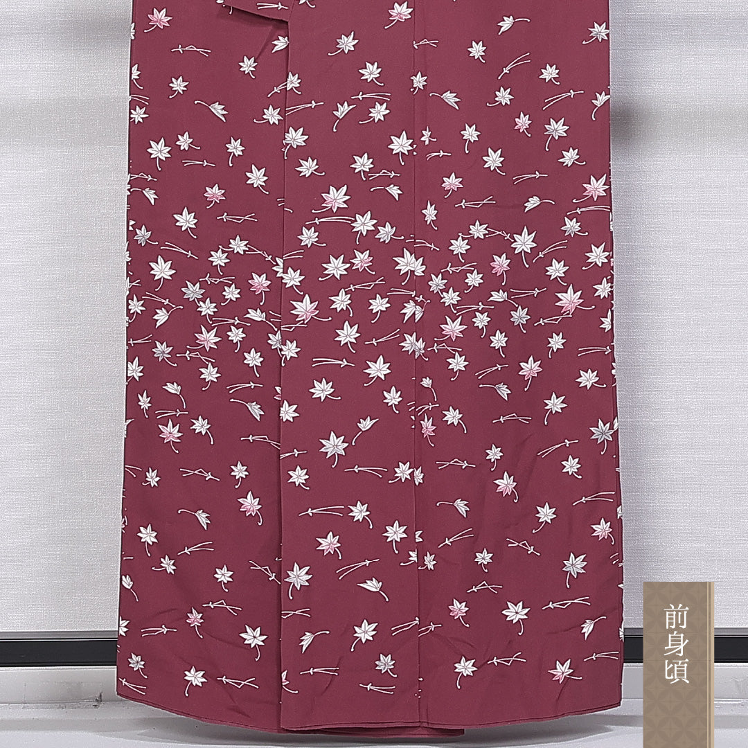付下げ 袷 身丈158cm 裄丈64cm 正絹 Aランク インフォーマル バチ衿 Mサイズ 紅葉 赤系 HP 1218-10902