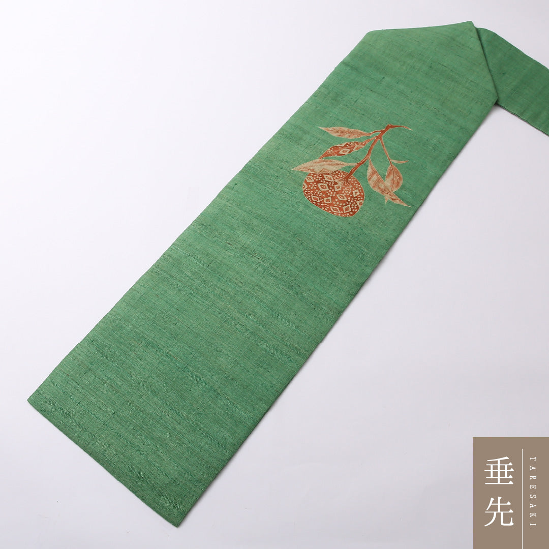 夏物 名古屋帯 紬地 草木染め ポイント柄 帯丈353cm カジュアル Sランク 麻 植物柄 レトロ 可愛らしい 紺系 1224-02694
