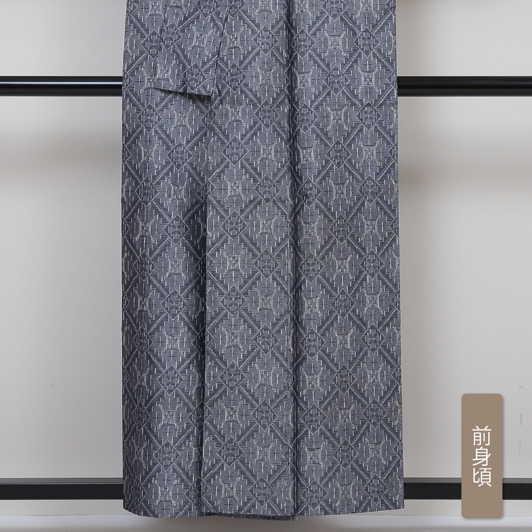 村山大島紬 単衣 身丈156cm 裄62cm 正絹 グレー系 Aランク 1216004483322