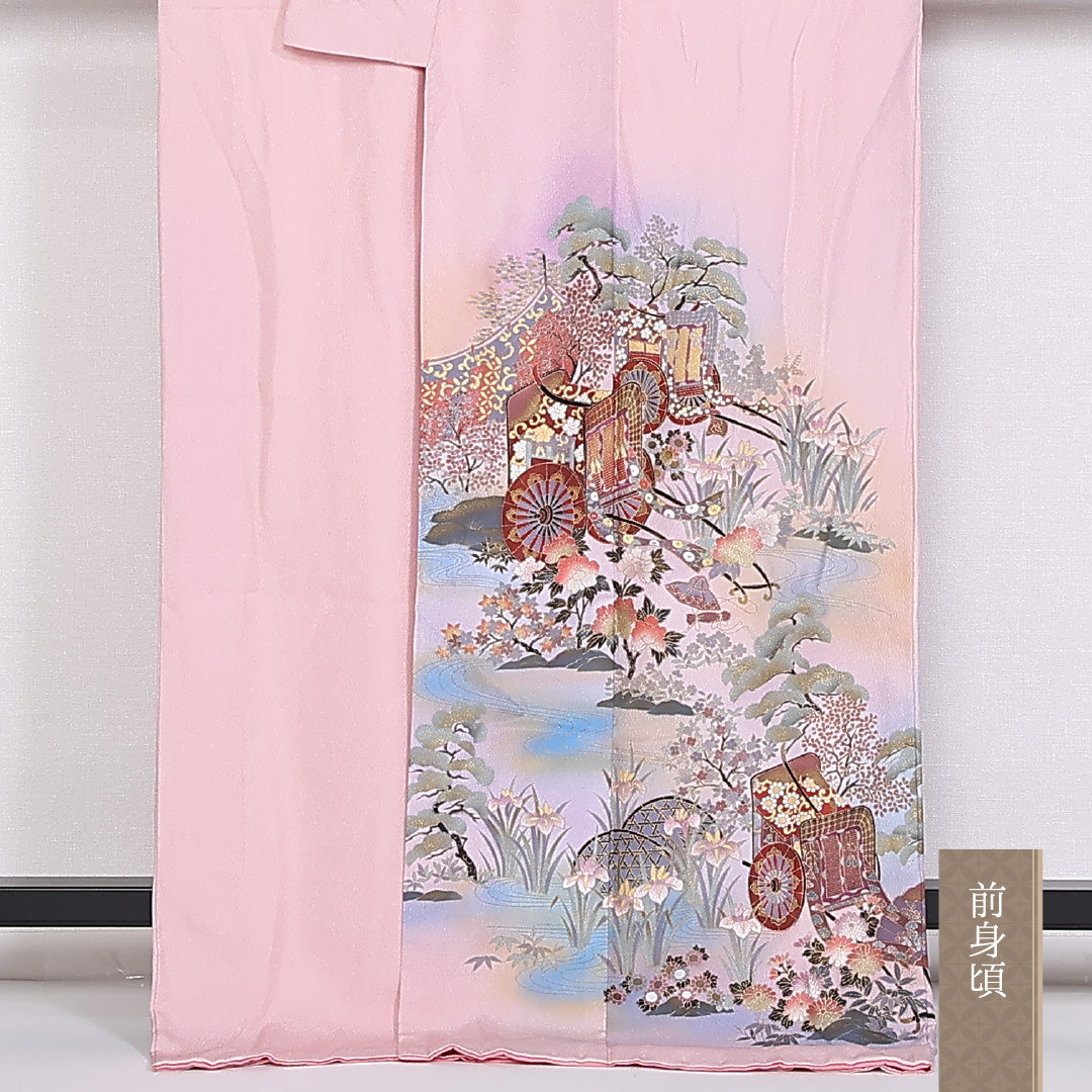 訪問着 袷 身丈171cm 裄70.5cm 正絹 御所車 流水 金箔 Aランク 1212-00753