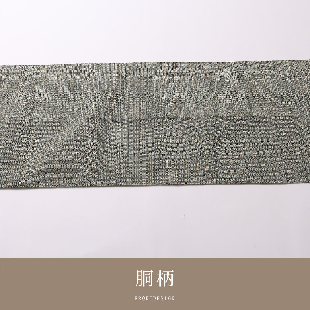 八寸名古屋帯 Sランク 帯丈341cm 正絹 ポイント柄 松葉仕立て 織り インフォーマル 書画文様 寿 緑の混ざったグレー系 RP 1245-02907