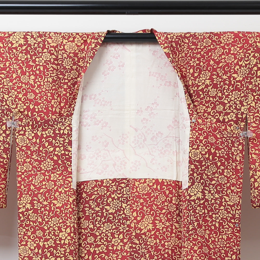 道行コート 袷 身丈88cm 裄丈66cm 正絹 Sランク セミフォーマル Mサイズ 唐草 赤系 RP 1237-05711
