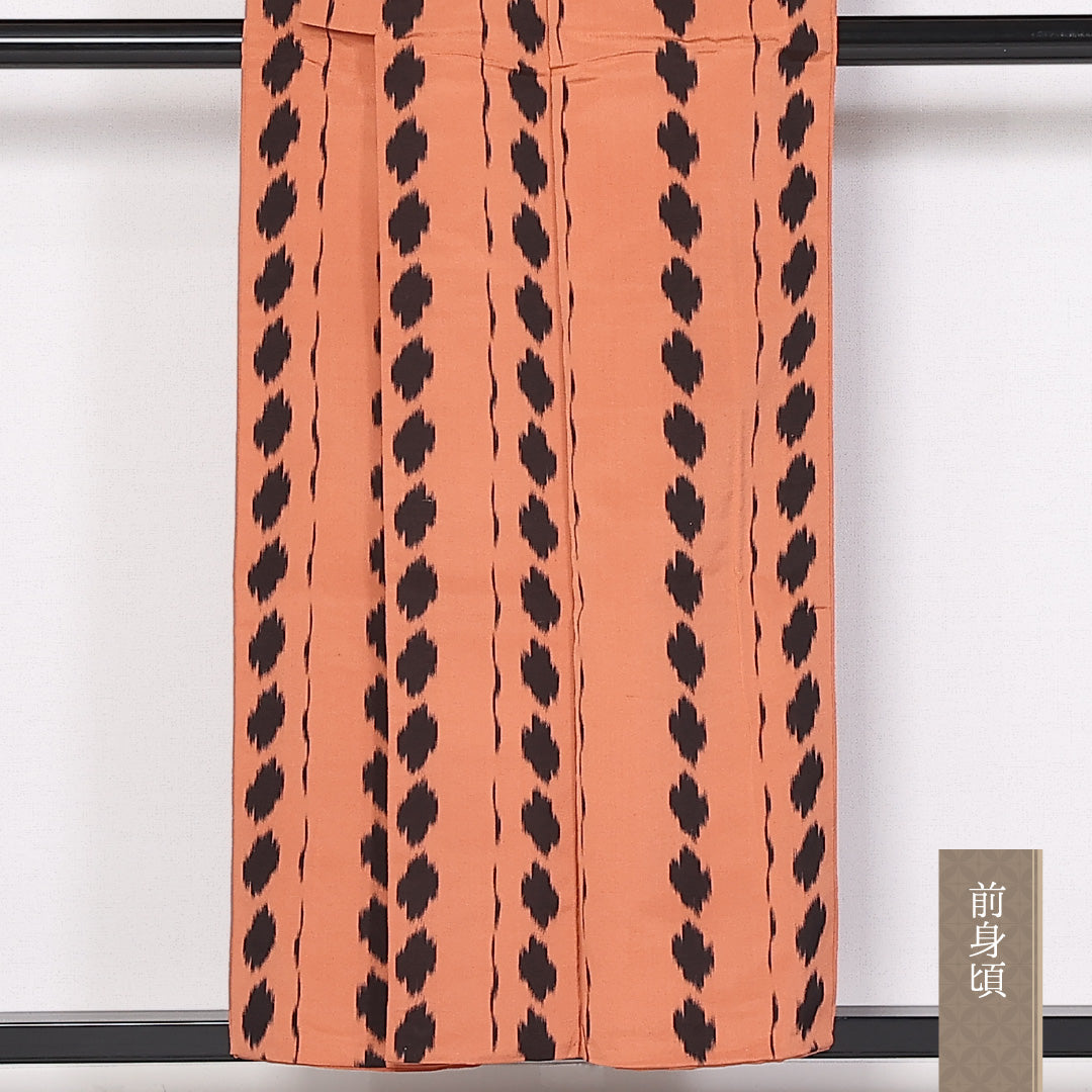 アンティーク お召 袷 身丈153cm 裄64cm 正絹 モダン 朱系 Sランク 1216-01393