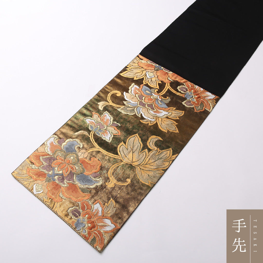 袋帯 帯丈440cm 六通 フォーマル Sランク 正絹 唐織 引箔 唐華 古典的 重厚感 金系 1223-01620