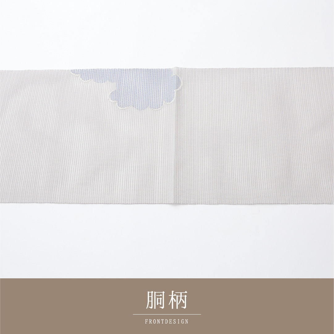夏物 名古屋帯 ポイント柄 帯丈375cm カジュアル Sランク 正絹 絽 幾何学 雲取り グレー系 1224-02027