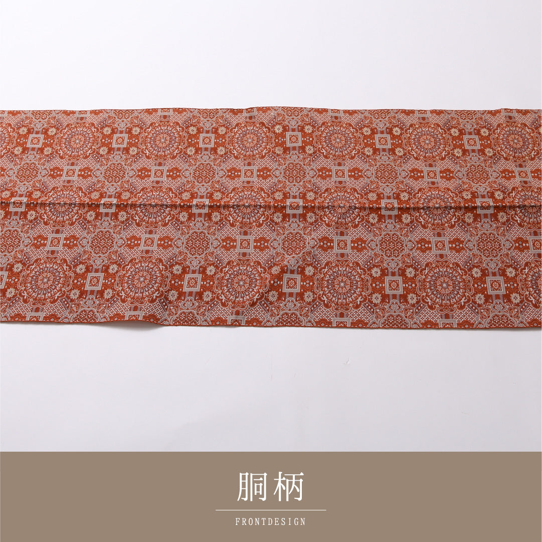 八寸名古屋帯 Aランク 帯丈366cm 正絹 六通 松葉仕立て 織り カジュアル ペルシャ文様 朱系 LP 1245-02996