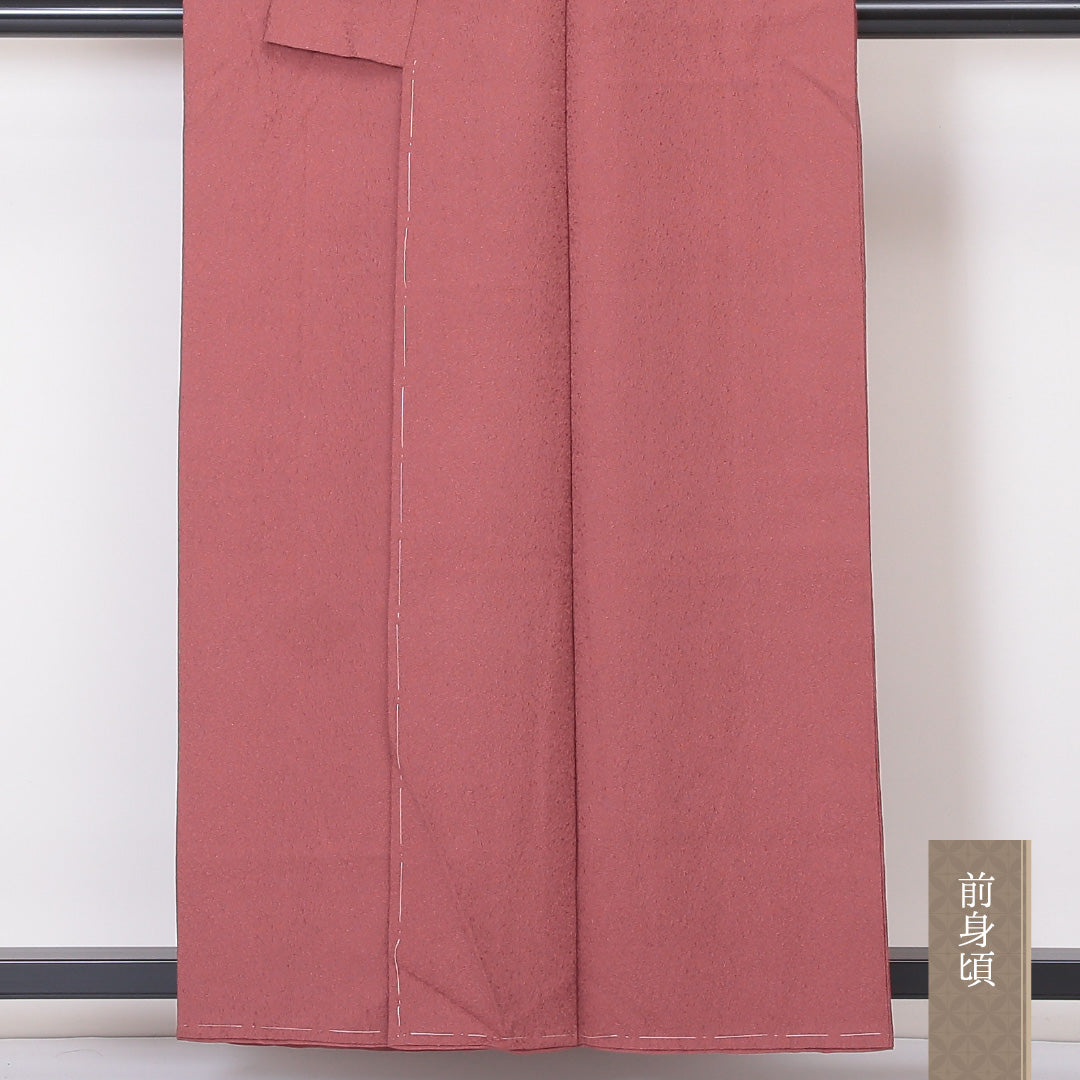 未使用品 色無地 袷 身丈157cm 裄丈63cm 正絹 Sランク インフォーマル 広衿 Mサイズ ふくれ織 草木染め 本草木染作家 瑞寶 作家物 落款 しつけ糸 茶系 RP 1219-05238