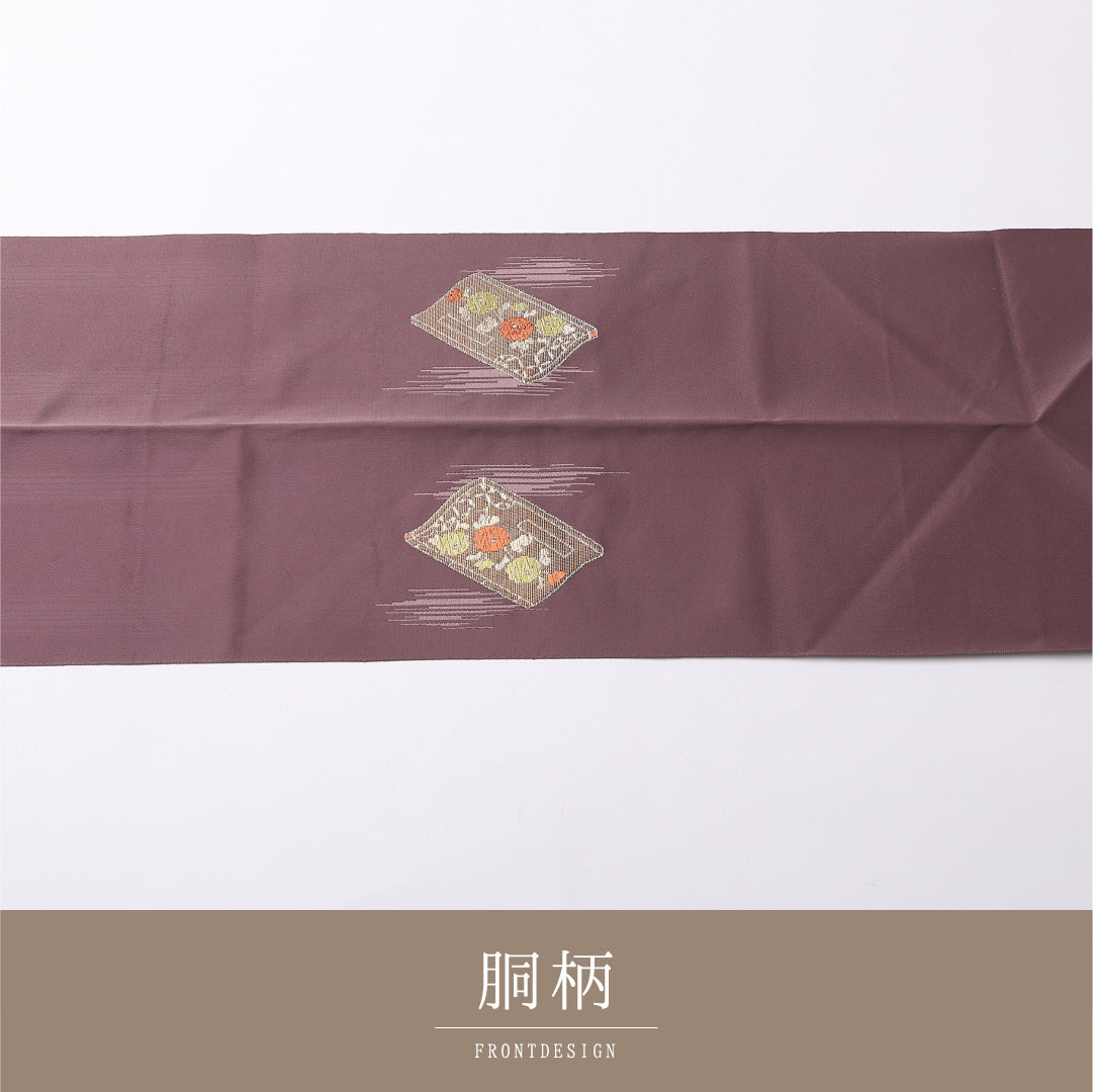 八寸 名古屋帯 帯丈341cm 松葉仕立て ポイント柄 Bランク カジュアル 正絹 書物 上品 落ち着き 紫系 1224-02798