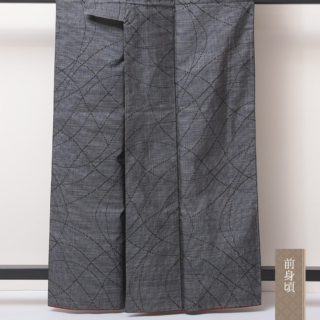 紬 袷 身丈162cm 裄丈62cm 正絹 Bランク カジュアル 広衿 Lサイズ 創作柄 グレー系 HP 1223-03540
