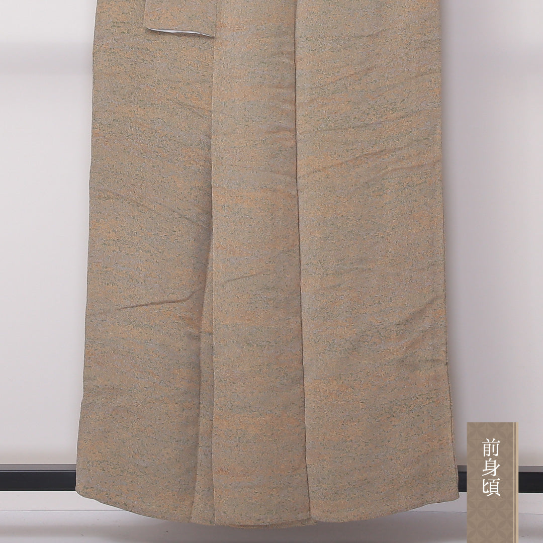 小紋 単衣 身丈157cm 裄丈61cm 正絹 Bランク Mサイズ 広衿 インフォーマル ちりめん 抽象柄 ぼかし染 ベージュ系 1215-02153