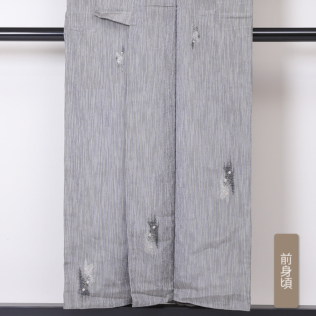 お召 袷 身丈151cm 裄丈63cm 正絹 Aランク インフォーマル 広衿 Sサイズ 創作柄 グレー系 RP 1222-03281