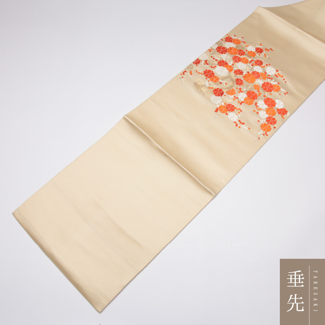 名古屋帯 帯丈344cm Aランク 名古屋仕立て ポイント柄 正絹 梅 セミフォーマル ベージュ系 1224-01528