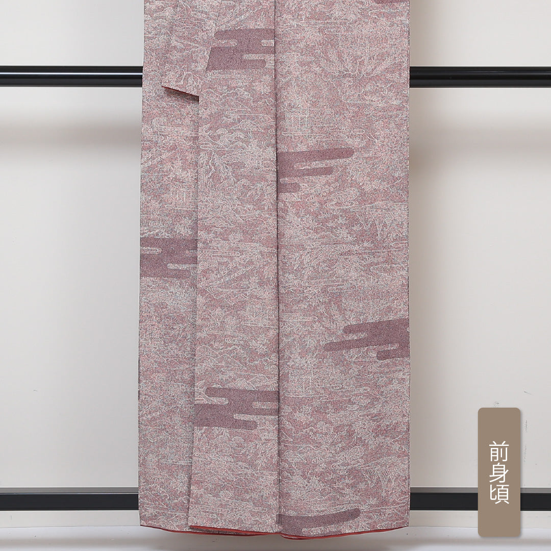 小紋 袷 身丈157cm 裄64.5cm ピンク系 鮫 御所解 古典柄 正絹 Aランク 1215013883313