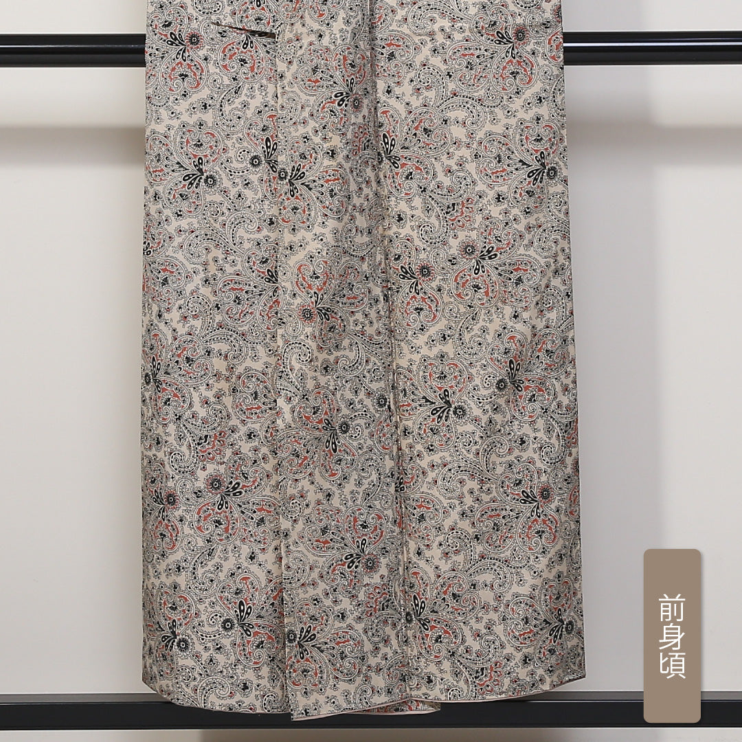 小紋 袷 身丈150cm 裄62.5cm 白系 モダン ボタニカル 正絹 Cランク 1215-01673-5211