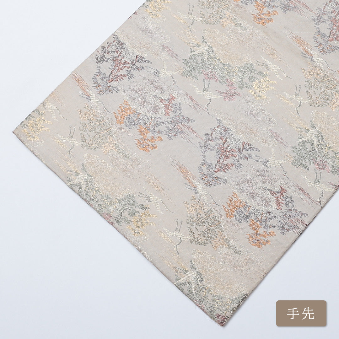 アンティーク 丸帯 帯丈402cm 全通 唐織 吉祥文様 松 フォーマル クリーム系 正絹 Aランク 1223-00585