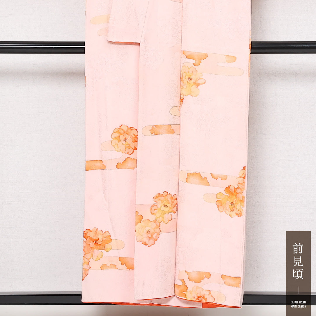 小紋 袷 身丈146cm 裄丈61cm Aランク 正絹 広衿 XSサイズ インフォーマル エ霞 可憐 優しい ピンク系 1215-13595