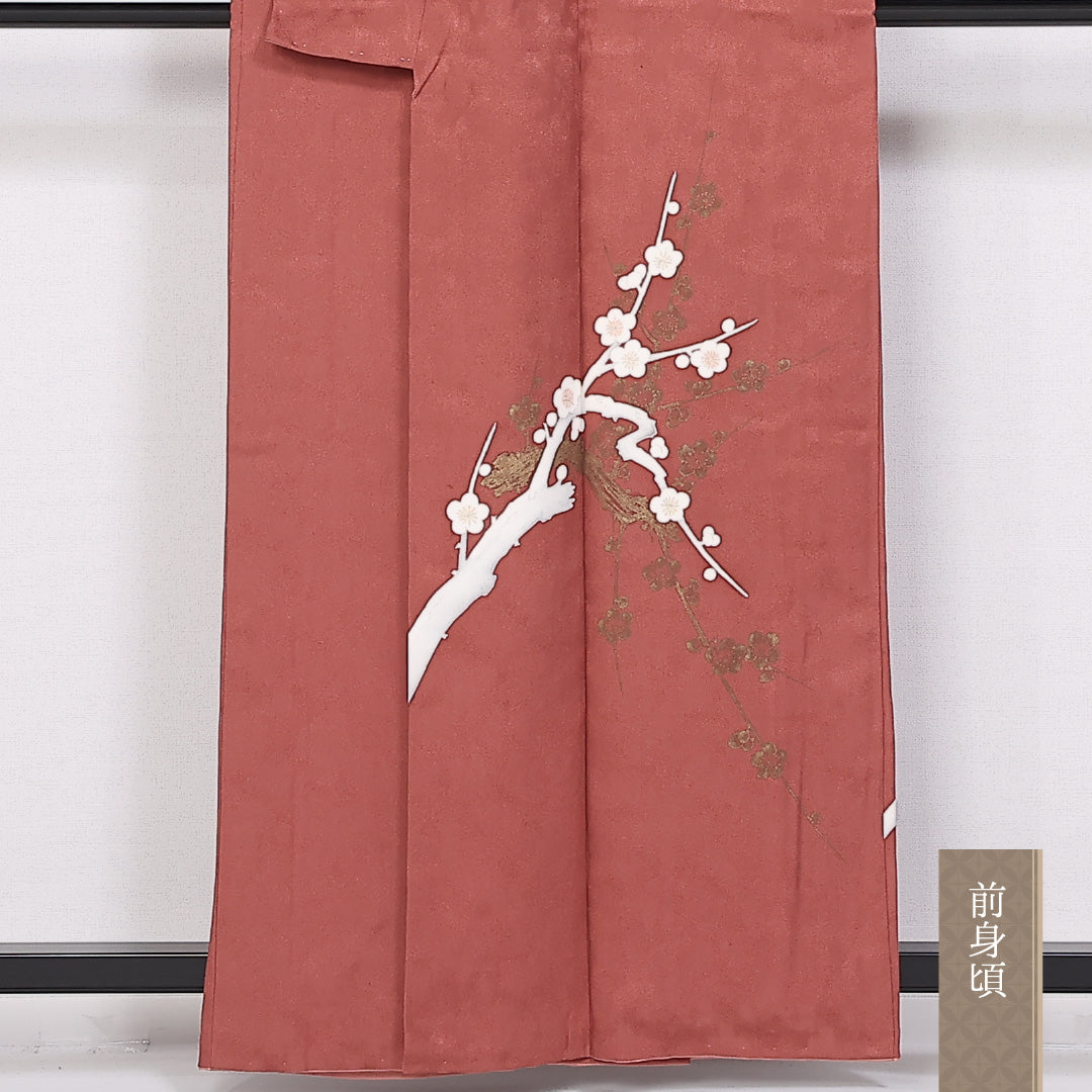 訪問着 袷 身丈158cm 裄丈62cm 正絹 Sランク セミフォーマル 広衿 Mサイズ 梅 赤系 RP 1217-04828