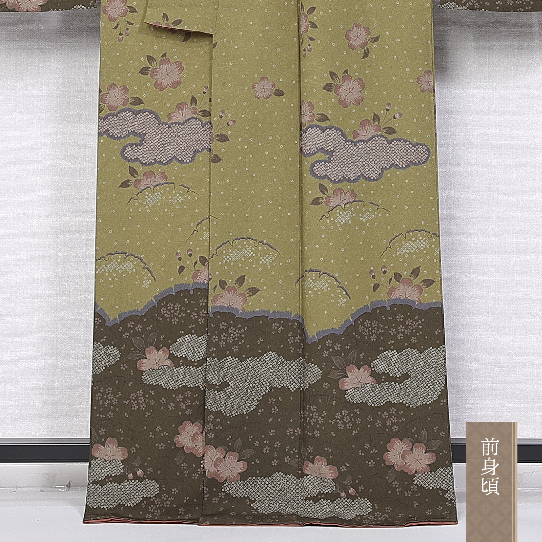 小振袖 身丈165cm 裄丈66cm 袷 洗える着物 ポリエステル Sランク 広衿 桜 雪輪 雲取 1213-F0368