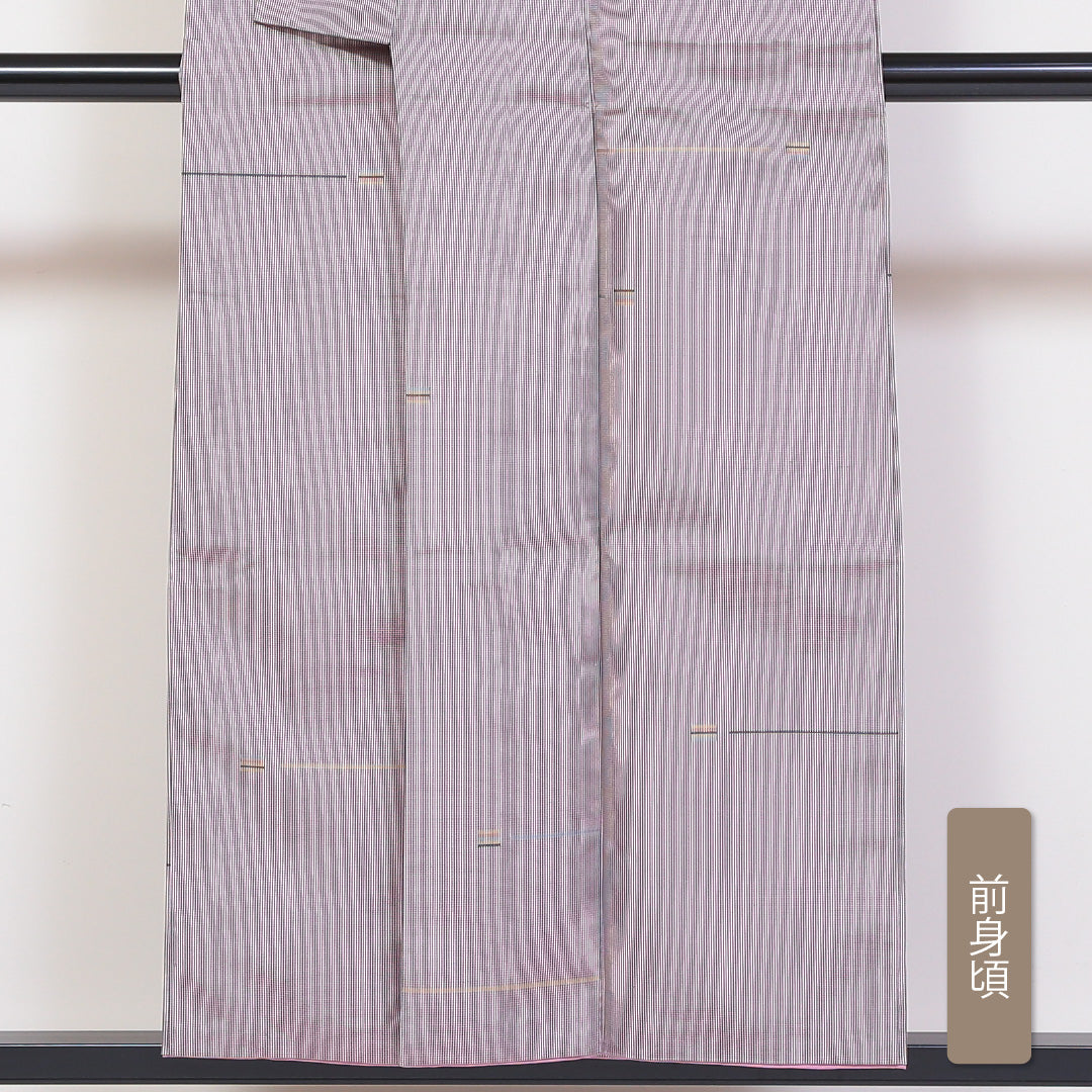 紬 袷 身丈152cm 裄丈65cm 正絹 Bランク Sサイズ 広衿 カジュアル 創作柄 紫系 1216-03176