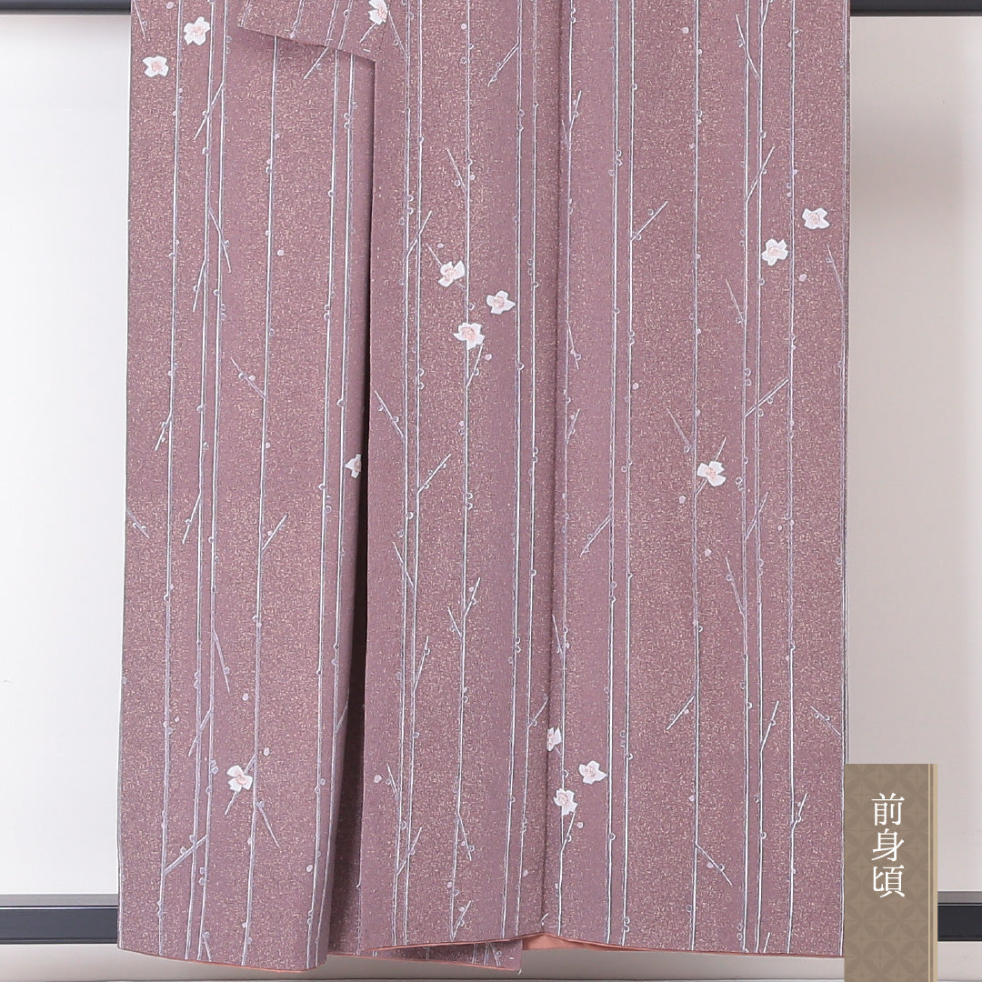 小紋 袷 身丈154cm 裄丈62cm 正絹 Sランク インフォーマル 広衿 Sサイズ 桜 紫系 RP 1221-02057