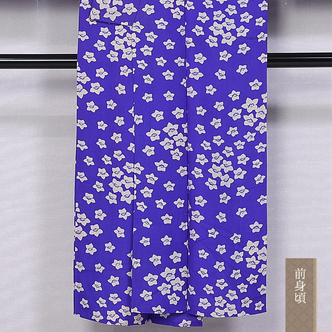 アンティーク 小紋 袷 身丈143cm 裄丈62cm 正絹 Aランク 広衿 XSサイズ 居敷当て 桔梗 青系 HP 1221-10931