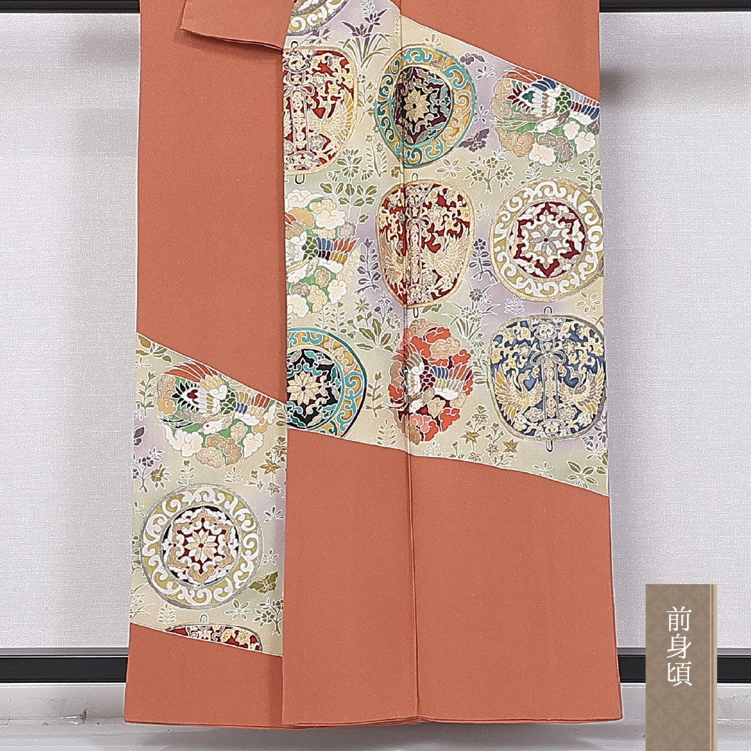 色留袖 身丈158cm 裄丈65cm 袷 三つ紋 剣片喰 正絹 Sランク 広衿 作家物 華文 落款 1211-F0379