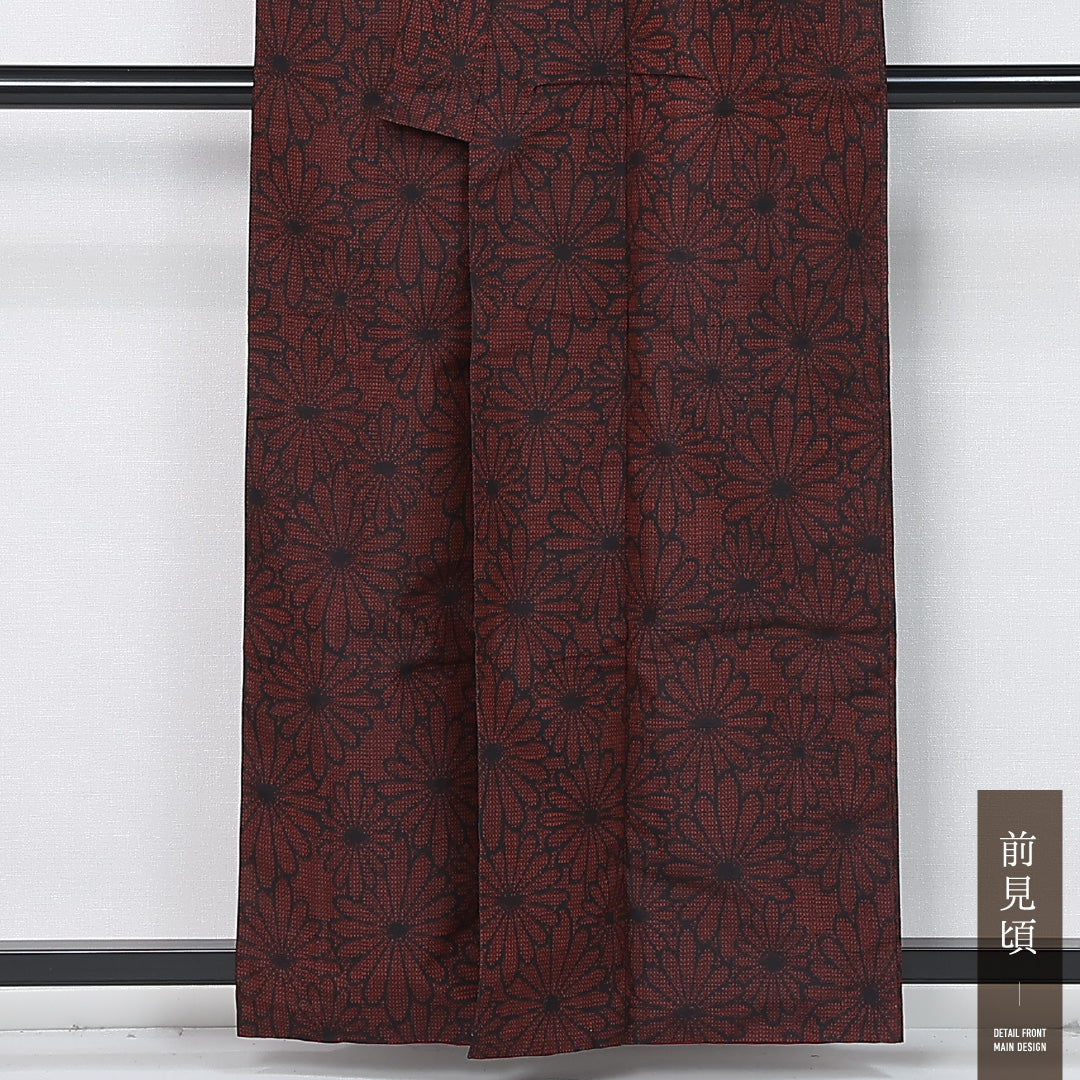 紬 袷 身丈158cm 裄丈63cm 正絹 Sランク カジュアル バチ衿 Mサイズ 花柄 菊菱 赤系 RP 1223-11979