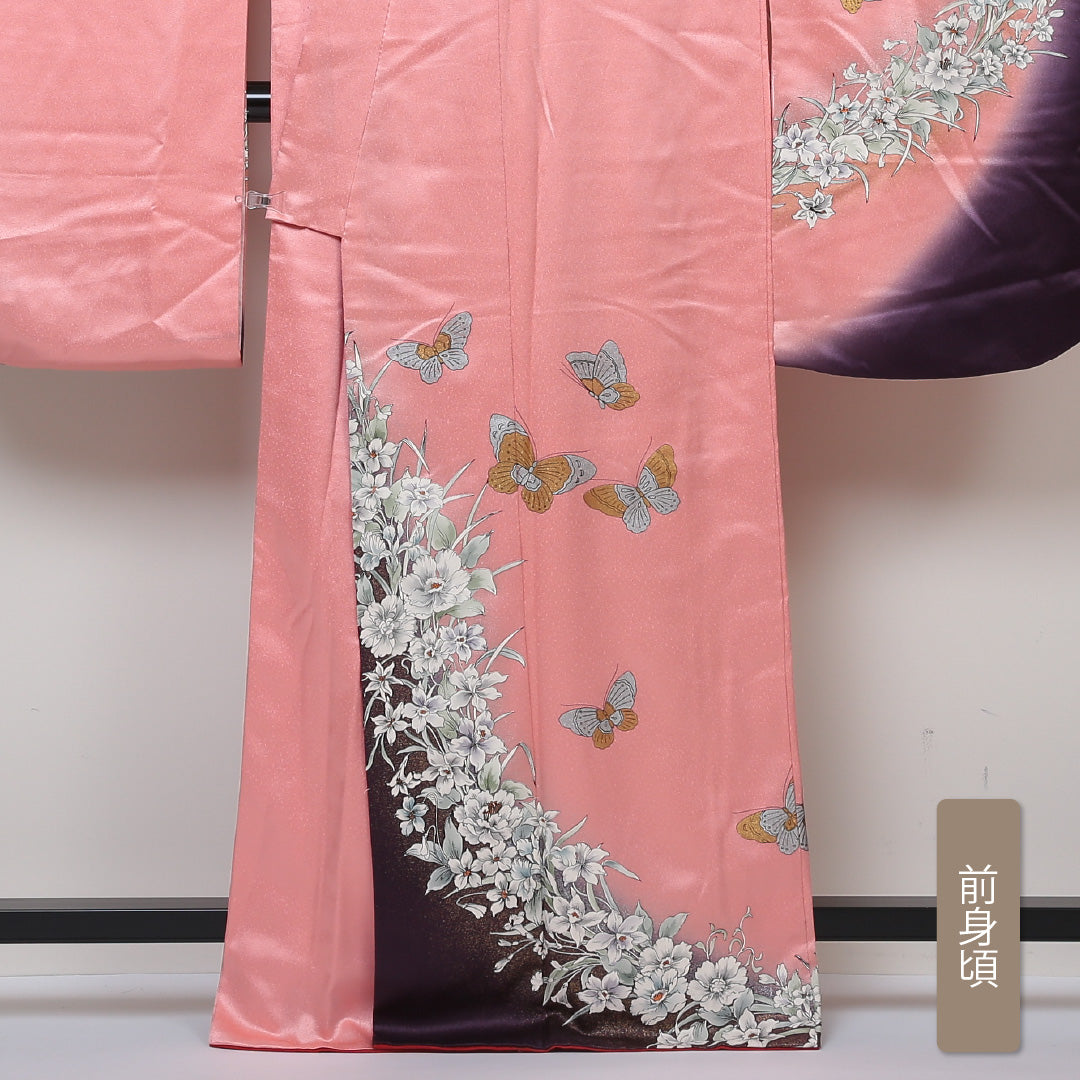 振袖 身丈163cm 裄丈66cm Bランク 袷 正絹 広衿 さが美 金彩 1213-F0039
