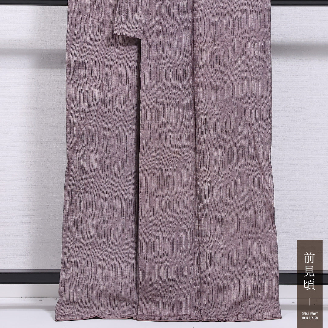 小紋 袷 身丈163cm 裄丈62cm 正絹 Cランク インフォーマル バチ衿 Lサイズ 創作柄 紫系 HP 1221-11849