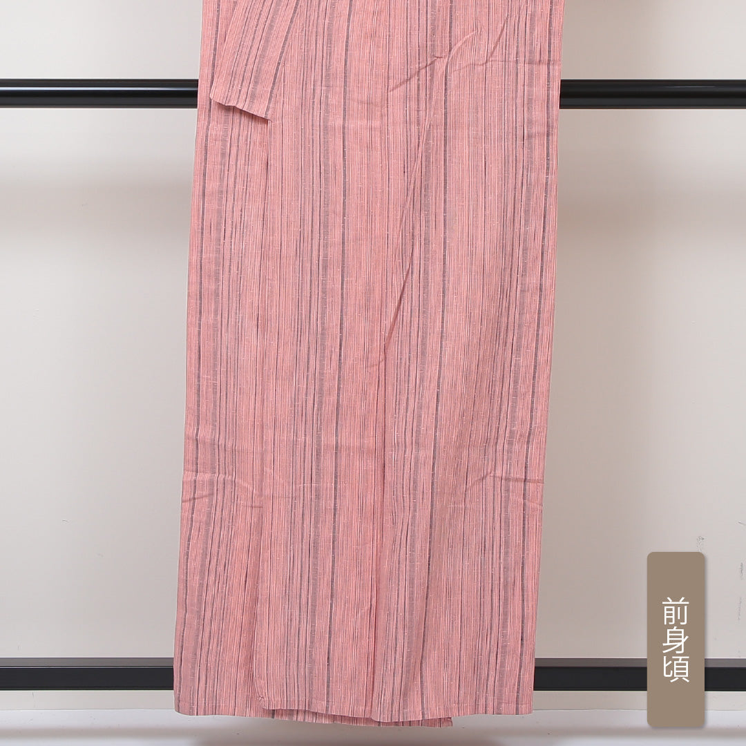 紬 単衣 身丈156cm 裄64.5cm 正絹 ピンク系 Bランク 真綿紬 1216003924313