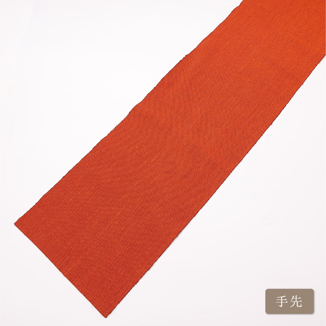 八寸名古屋帯 Sランク 帯丈352cm 正絹 六通 開き仕立て 織り カジュアル 紬 花柄 朱系 LP 1245-01177