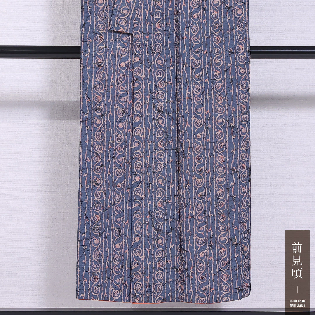 小紋 袷 身丈147cm 裄丈63cm 正絹 Cランク インフォーマル バチ衿 XSサイズ 創作柄 青系 LP 1221-11769