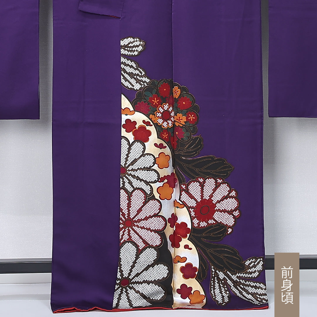 振袖 身丈167cm 裄丈67cm Sランク 正絹 袷 広衿 XL 菊 フォーマル シック 気品 紫系 1213-F0482