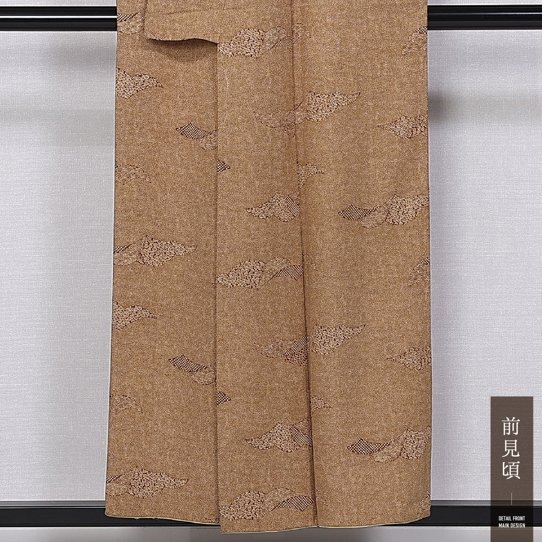 江戸小紋 (寄せ柄) 袷 身丈147cm 裄丈63cm 正絹 Aランク インフォーマル 広衿 XSサイズ 茶系 RP 1220-11283