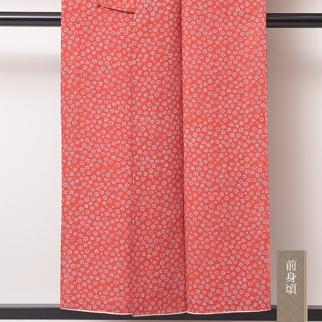 アンティーク 小紋 袷 身丈149cm 裄丈62cm 正絹 Aランク 広衿 XSサイズ 花柄 朱系 RP 1221-02245