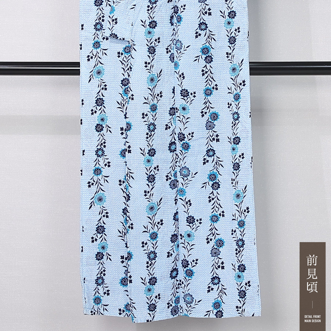 夏物 洗える着物 浴衣 夏物 身丈145cm 裄丈63cm ポリエステル Cランク カジュアル バチ衿 XSサイズ 居敷当て 肩当て 花柄 水色系 LP 1225-12448