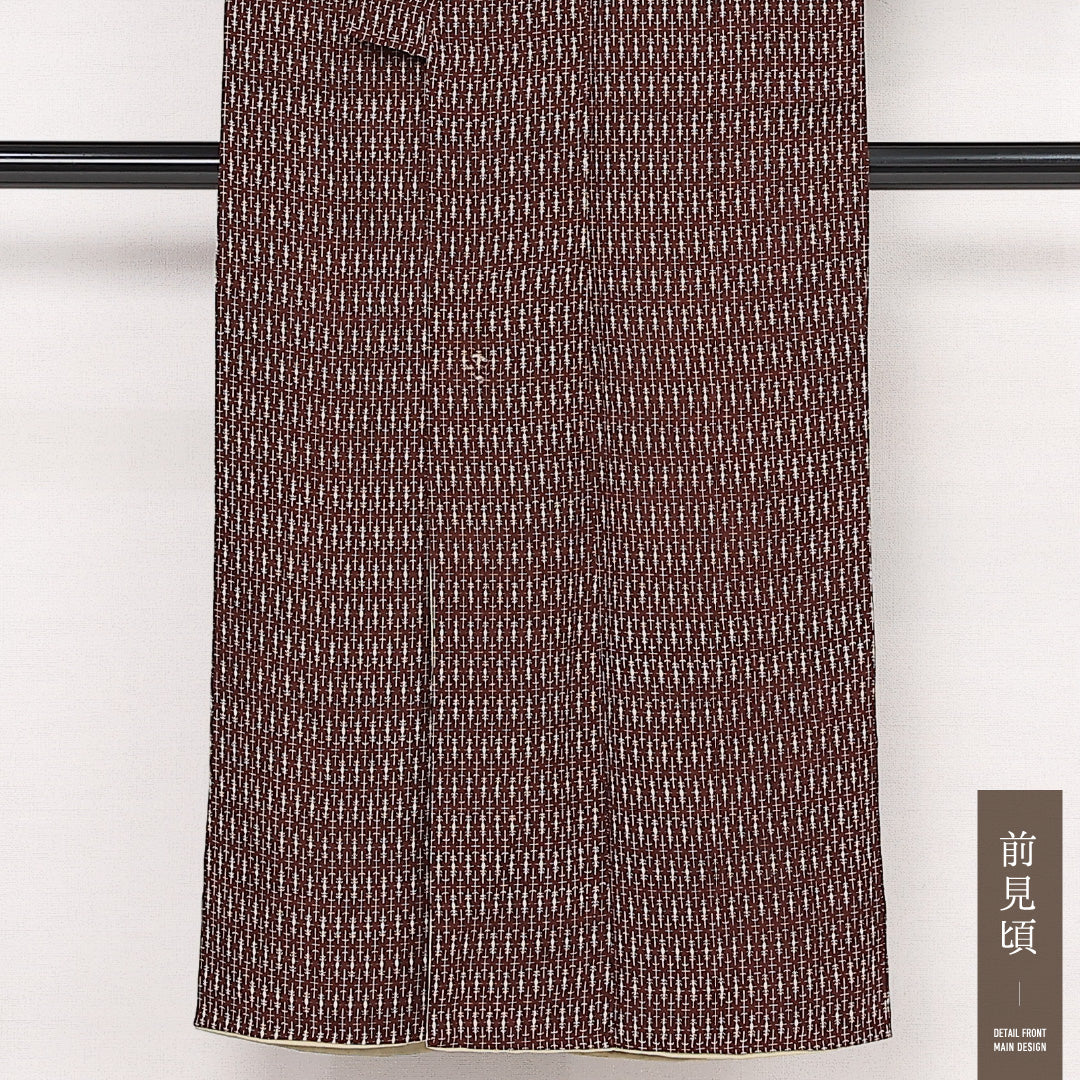 アンティーク 小紋 袷 身丈148cm 裄丈61cm 正絹 Aランク バチ衿 XSサイズ 創作柄 茶系 HP 1221-13380
