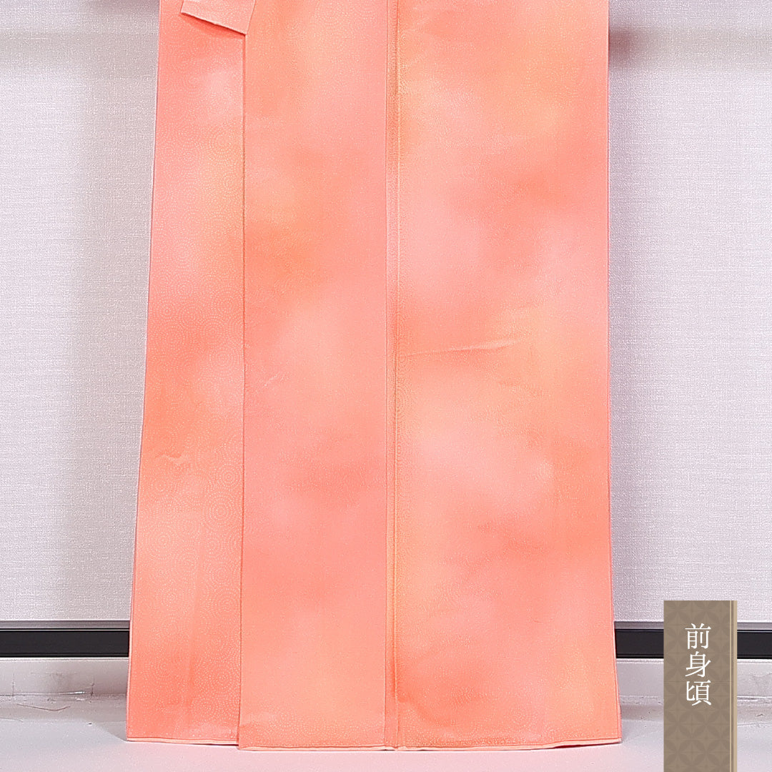 小紋 袷 身丈162cm 裄丈60cm 正絹 Sランク 紋意匠 (渦巻) インフォーマル バチ衿 Lサイズ ぼかし染 幾何学柄 ピンク系 RP 1221-10572