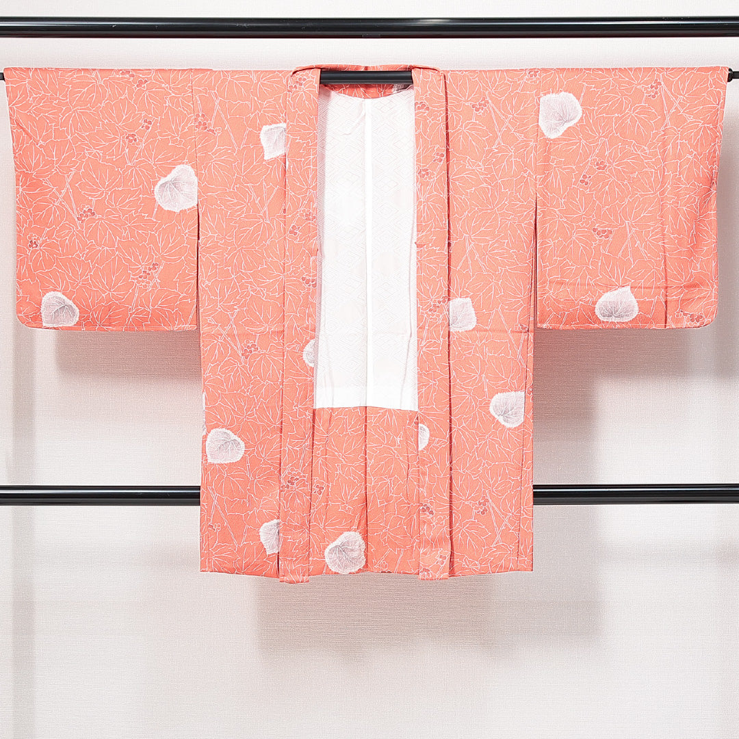 未使用品 羽織 袷 身丈92cm 裄丈65cm 正絹 Nランク カジュアル Mサイズ しつけ糸 葵 ピンク系 RP 1232-14697