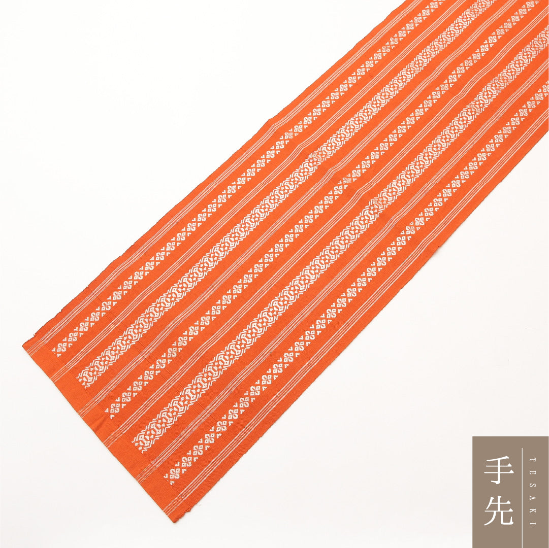名古屋帯 全通 帯丈384cm カジュアル Cランク 正絹 献上柄 本場筑前博多織 朱系 1224-02092