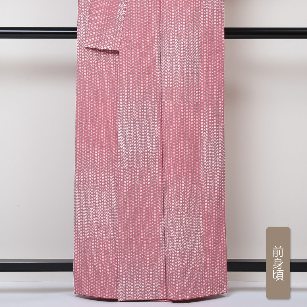 小紋 袷 身丈161cm 裄丈63cm 正絹 Bランク インフォーマル 広衿 Lサイズ 花柄 ピンク系 HP 1221-01425
