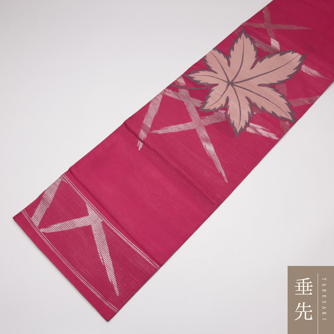 九寸名古屋帯 Aランク 帯丈352cm 正絹 六通 名古屋仕立て 織り インフォーマル 紅葉 ピンク系 LP 1245-01558