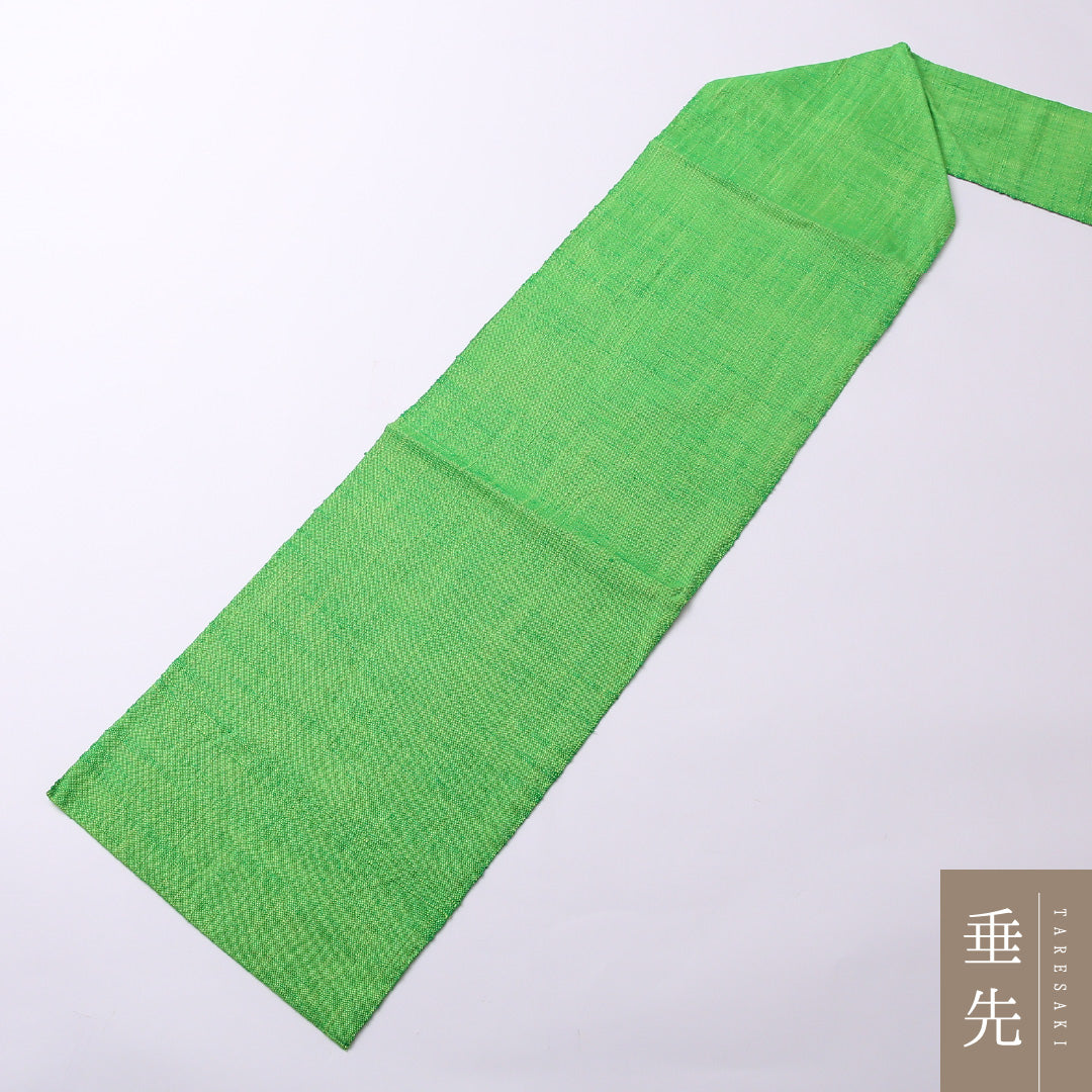 八寸名古屋帯 Sランク 帯丈348cm 正絹 全通 名古屋仕立て 織り カジュアル 紬 無地 緑系 LP 1245-02549