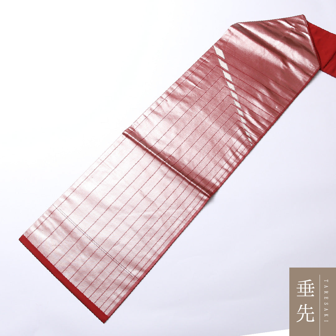 名古屋帯 六通 帯丈358cm カジュアル Sランク 正絹 引箔 創作 赤系 1224-02479