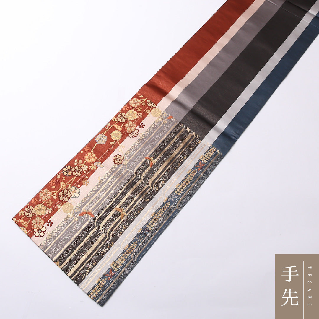 振袖用 袋帯 帯丈436cm 正絹 六通 蝶 梅 多色系 1243-01501